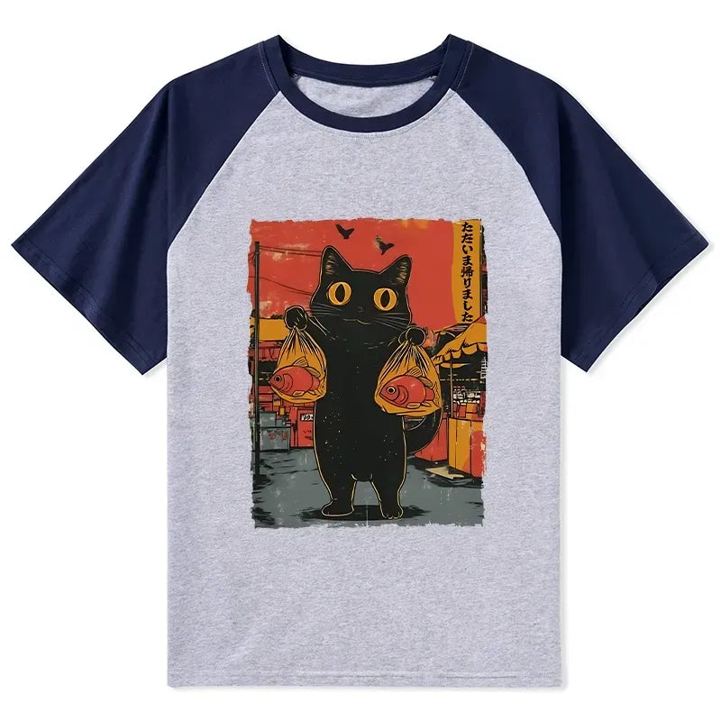Vintage Japanese Cat T-shirt Gift for Him