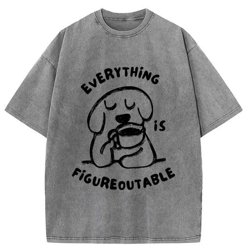 Kyoto-Lion Dog Drinking Coffee Washed T-Shirt