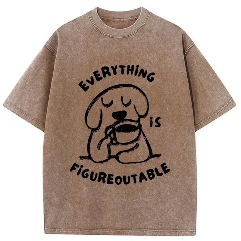 Kyoto-Lion Dog Drinking Coffee Washed T-Shirt