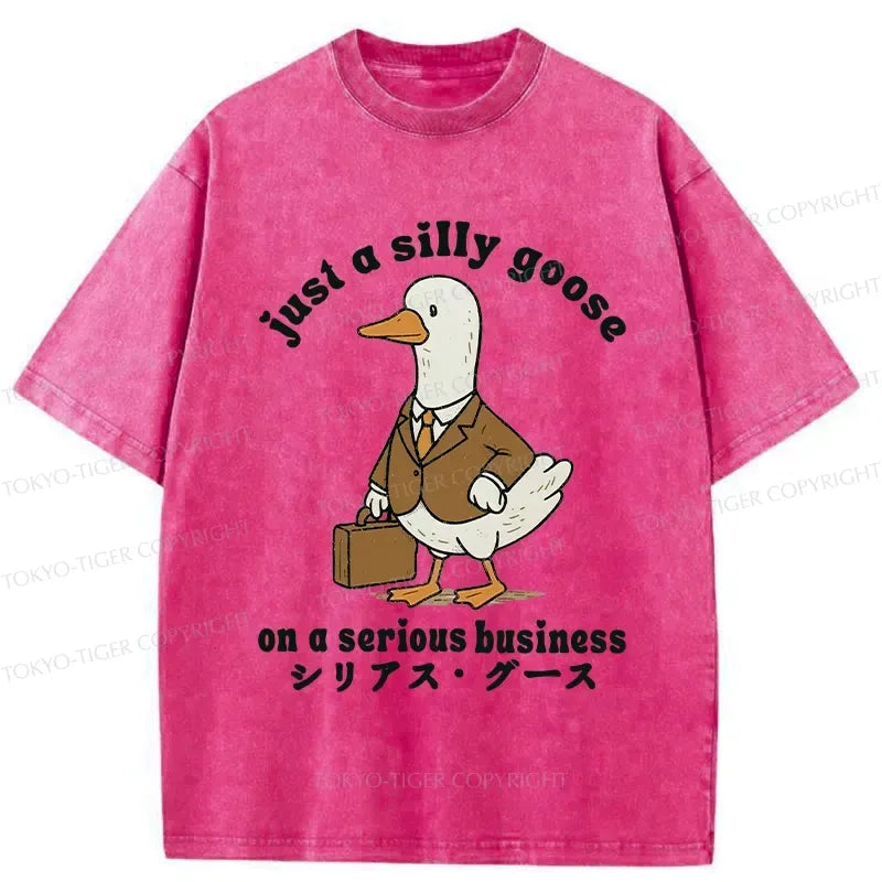 Kyoto-Lion Silly Goose On A Serious Business Washed T-Shirt