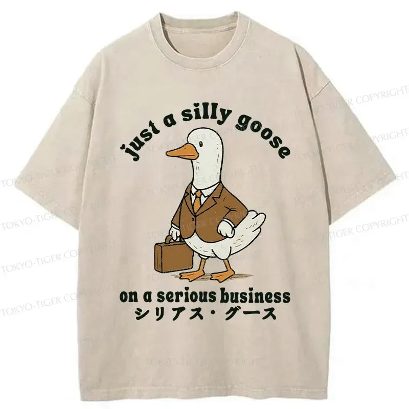 Kyoto-Lion Silly Goose On A Serious Business Washed T-Shirt