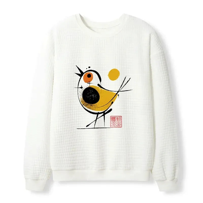Kyoto-Lion Aesthetic Yellow And Black Bird Waffle Sweatshirt