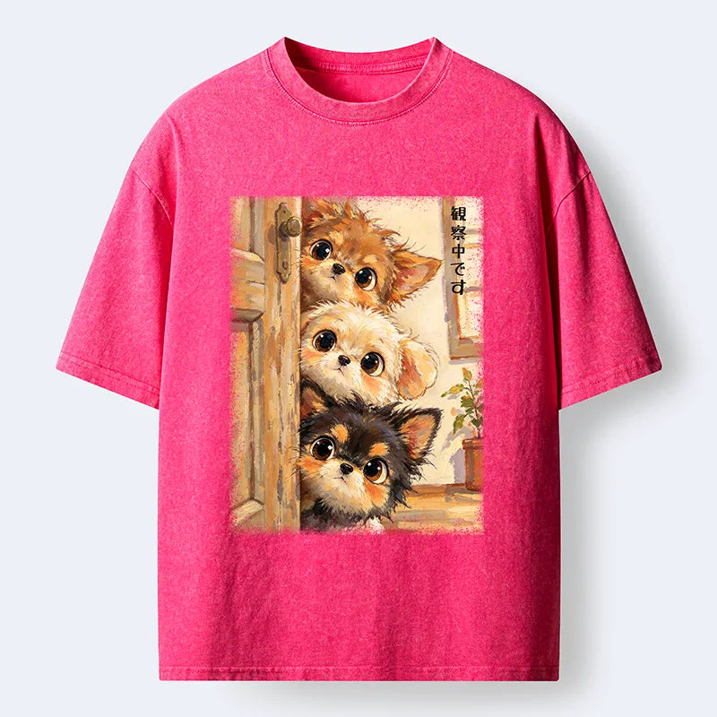 Kyoto-Lion Puppies Are Peeking At You Washed T-Shirt