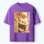 Kyoto-Lion Puppies Are Peeking At You Washed T-Shirt