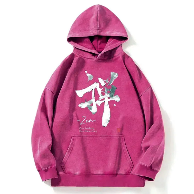 Kyoto-Lion Zen Texts Washed Hoodie
