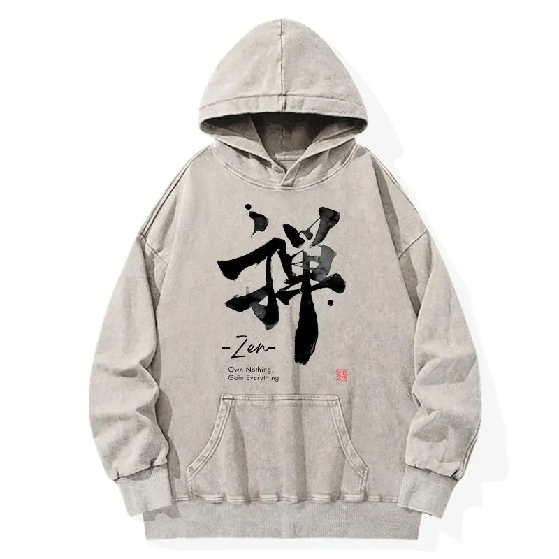 Kyoto-Lion Zen Texts Washed Hoodie