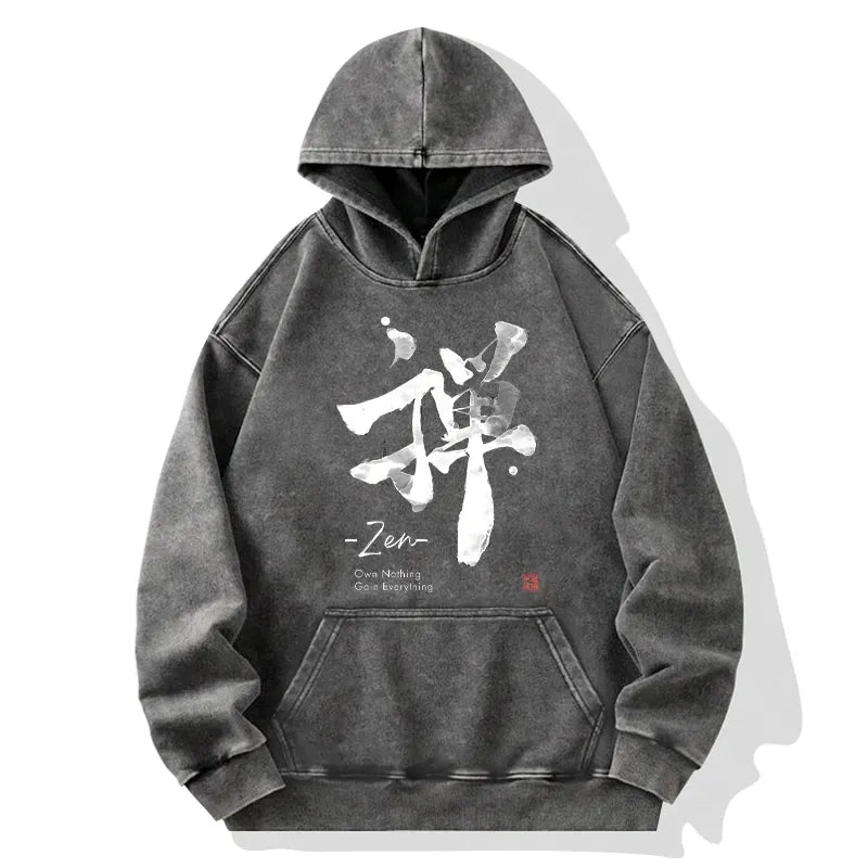 Kyoto-Lion Zen Texts Washed Hoodie