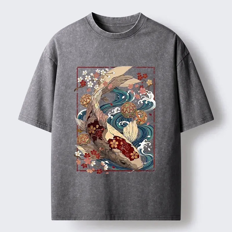 kyoto lion floral koi wave vintage tee