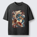 Kyoto-Lion Floral Koi Wave Vintage Tee Washed T-Shirt