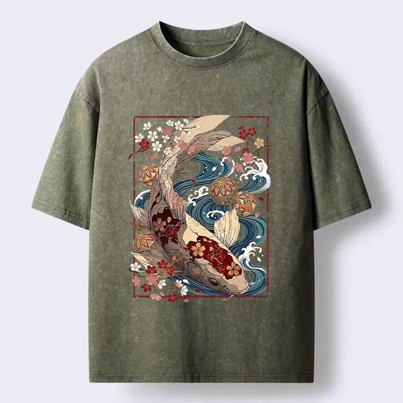 kyoto lion floral koi wave vintage tee