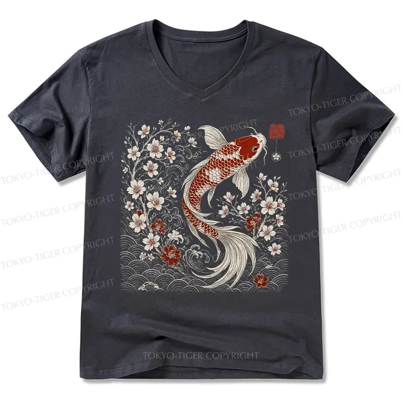 Classic Koi V-Neck T-Shirt for Everyday Summer