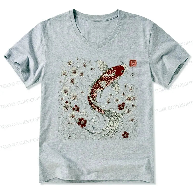 Best Seller Japanese Retro V-Neck Tee with Sakura