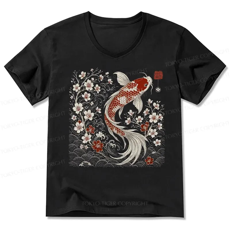 Classic Koi V-Neck T-Shirt for Everyday Summer