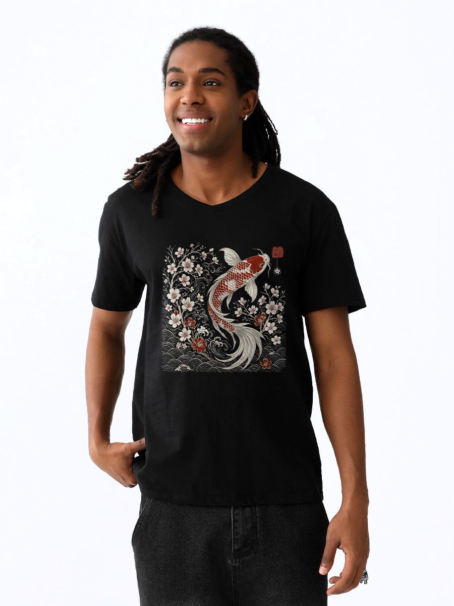 Classic Koi V-Neck T-Shirt for Everyday Summer