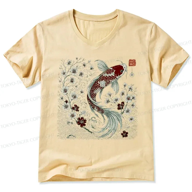 Classic Koi V-Neck T-Shirt for Everyday Summer