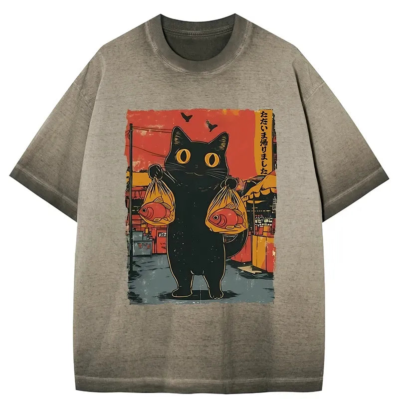Japanese Cat Fishing T-Shirt for Anime Convention