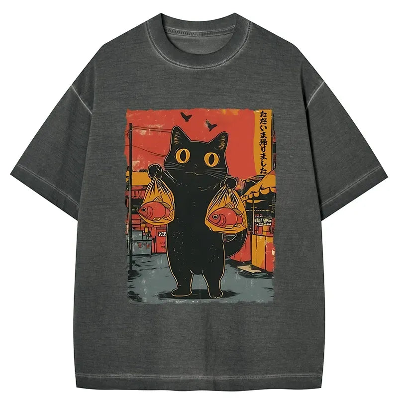 Japanese Cat Fishing T-Shirt for Anime Convention