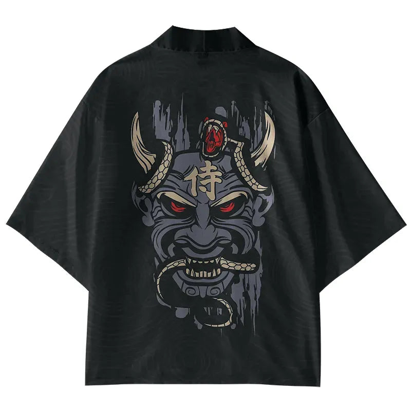 Kyoto-Lion Japanese Kanji Samurai Oni Kimono Cardigan