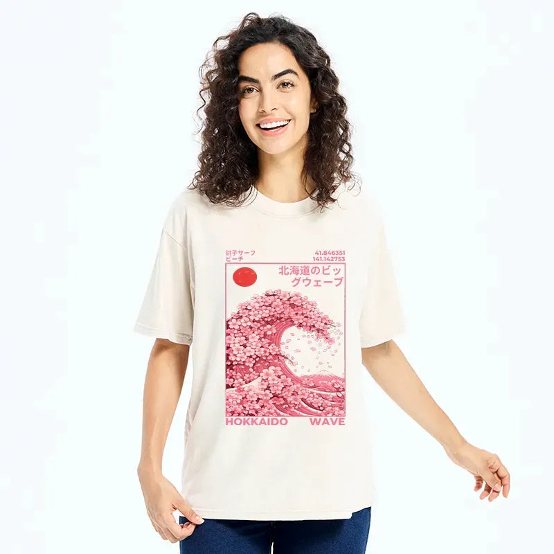Kyoto-Lion Sakura Wave Washed T-Shirt