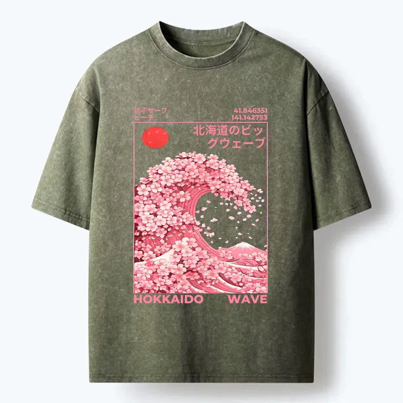 Kyoto-Lion Sakura Wave Washed T-Shirt