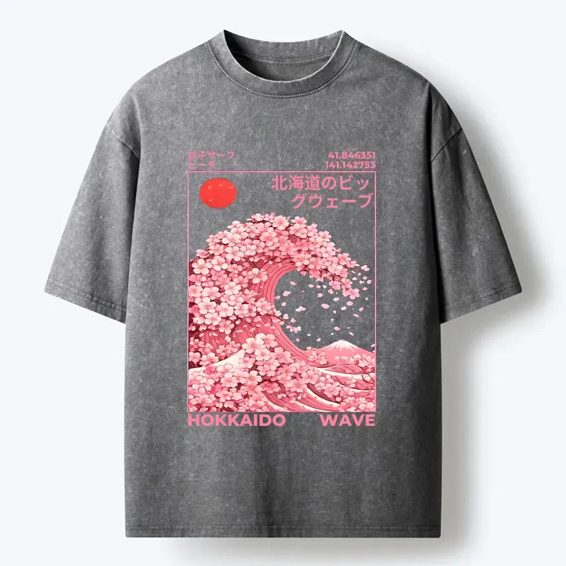 Kyoto-Lion Sakura Wave Washed T-Shirt