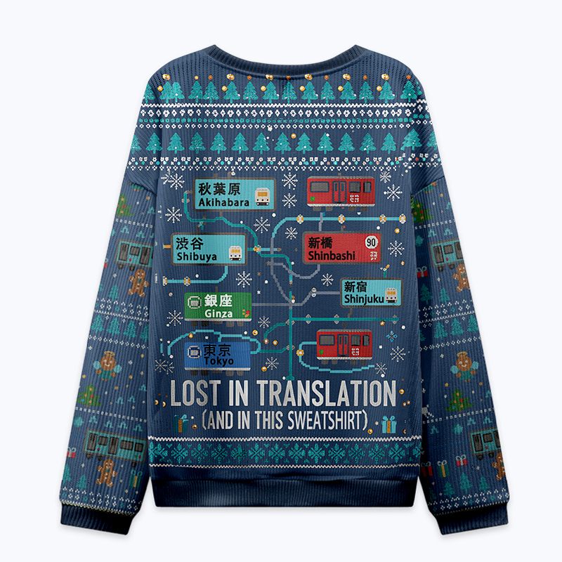 Kyoto-Lion Exploring Tokyo Trains: Lost in Translation Christmas Ugly Sweatshirt