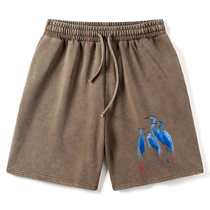 Kyoto-Lion Flocks Of Great Blue Herons Washed Shorts