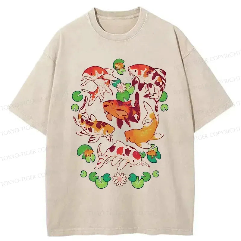 Kyoto-Lion Retro Koi Group Washed T-Shirt