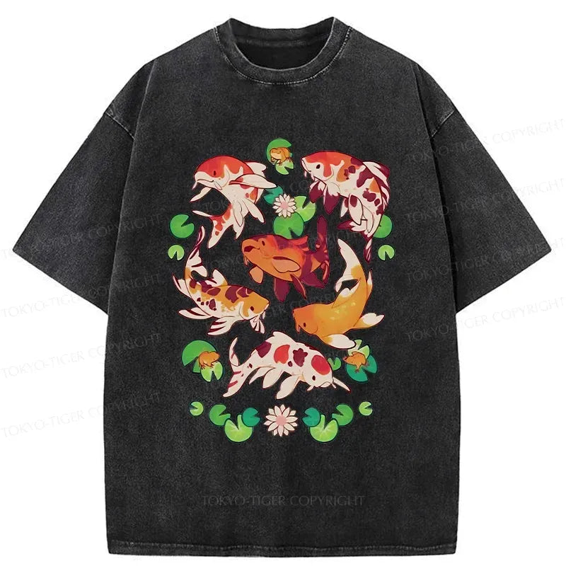 Kyoto-Lion Retro Koi Group Washed T-Shirt