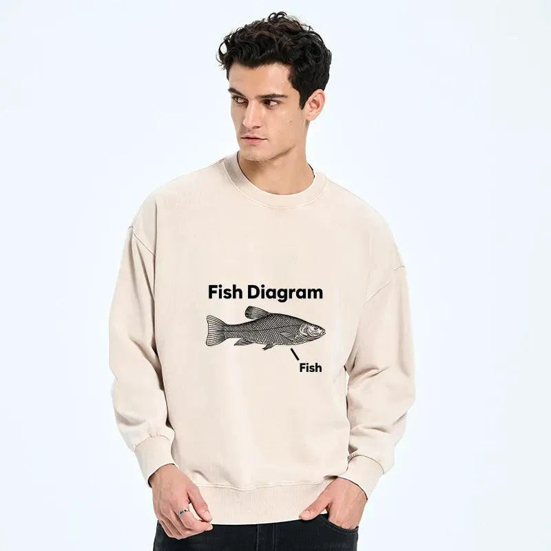 Funny Fish Meme Washed Sweatshirt for Daily Wear