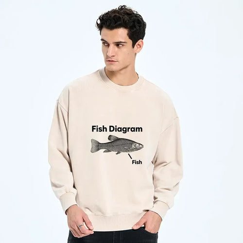 Funny Fish Meme Washed Sweatshirt for Daily Wear