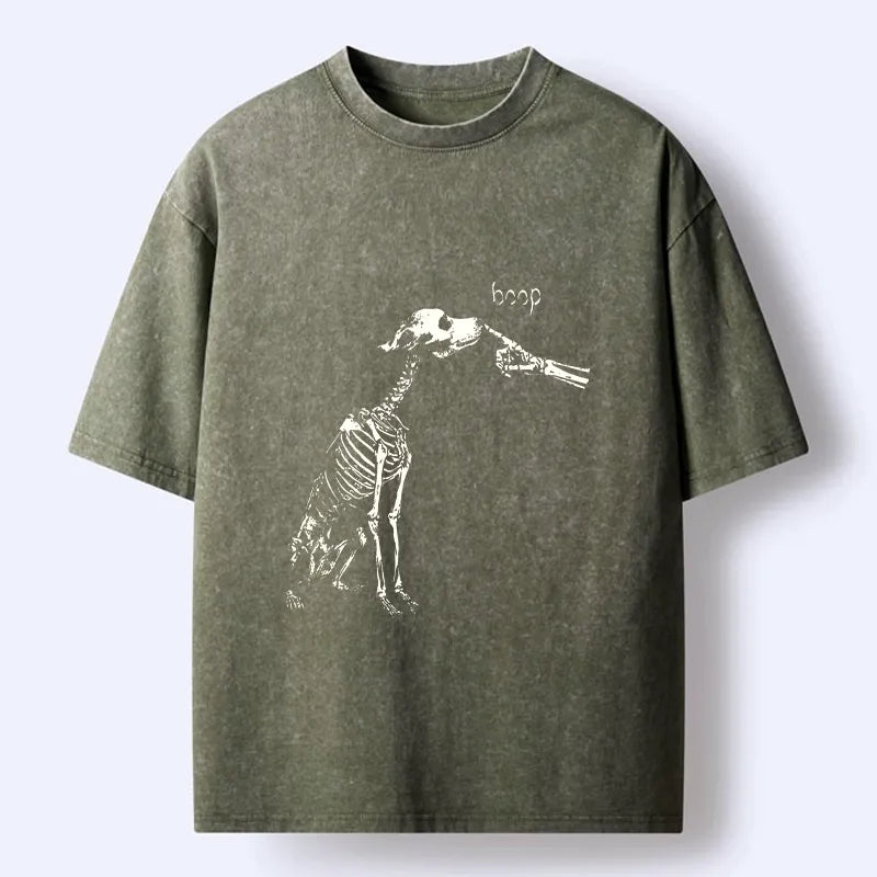 Kyoto-Lion Skeleton Dog Meme Washed T-Shirt