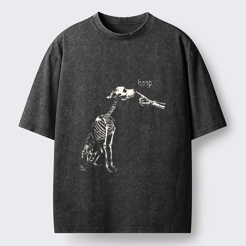 Kyoto-Lion Skeleton Dog Meme Washed T-Shirt