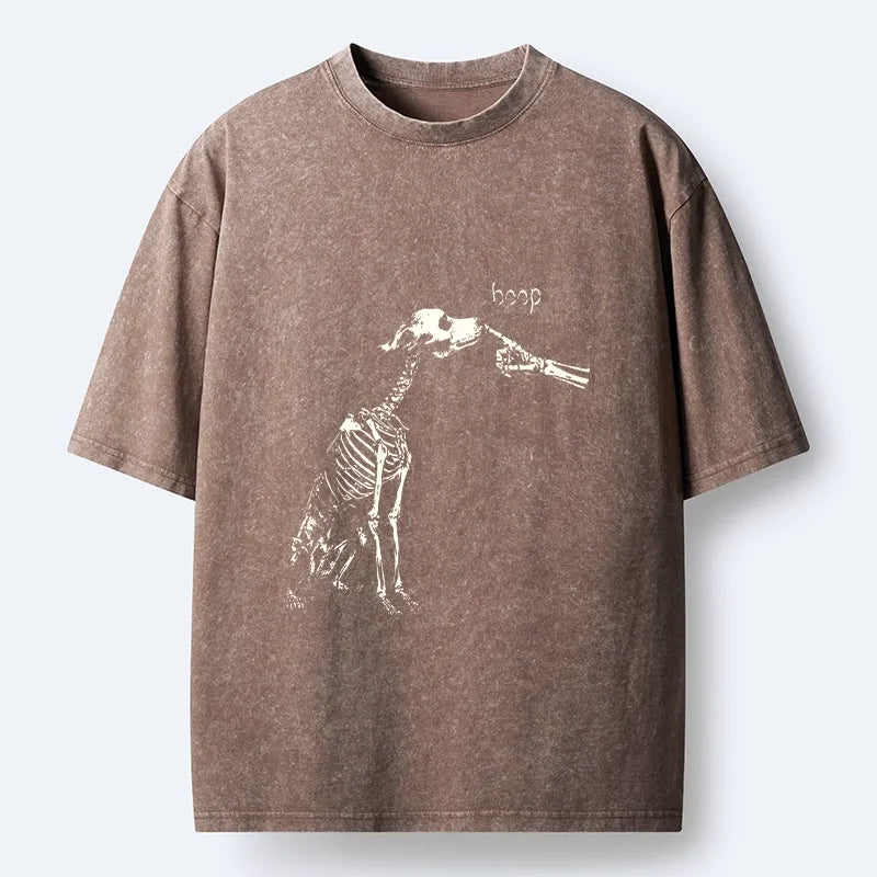 Kyoto-Lion Skeleton Dog Meme Washed T-Shirt