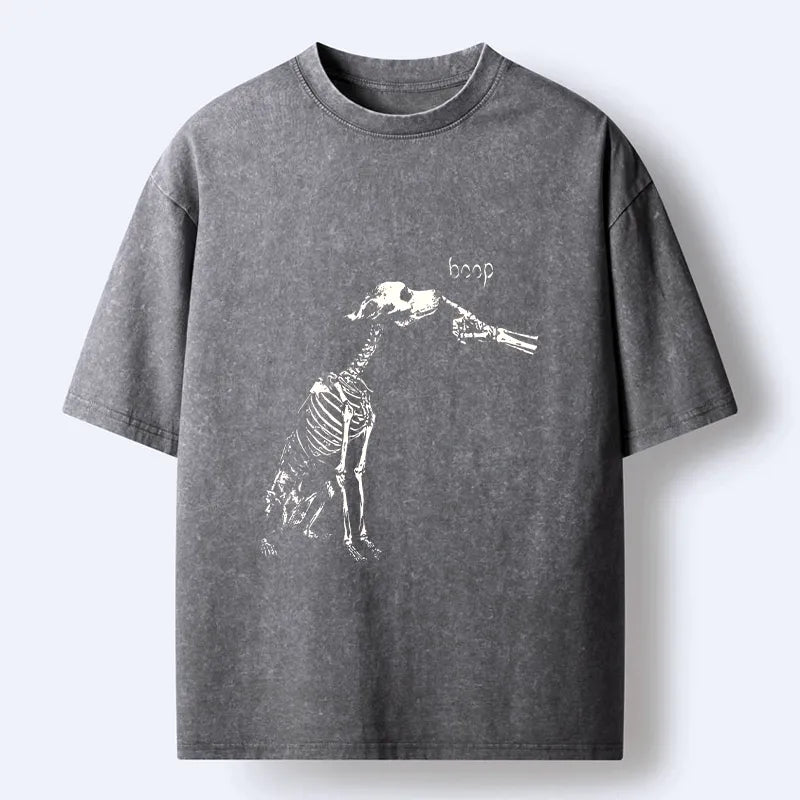 Kyoto-Lion Skeleton Dog Meme Washed T-Shirt