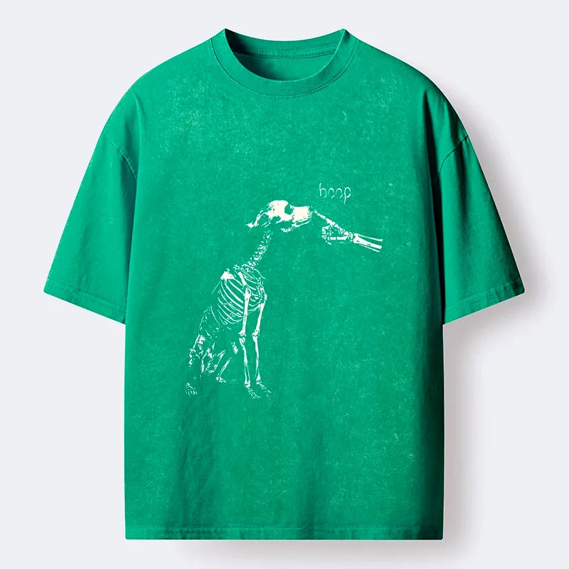 Kyoto-Lion Skeleton Dog Meme Washed T-Shirt
