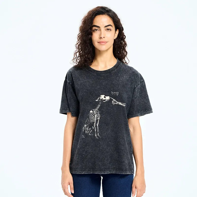 Kyoto-Lion Skeleton Dog Meme Washed T-Shirt