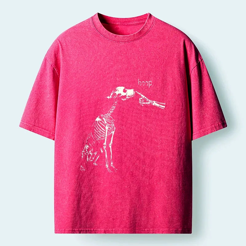 Kyoto-Lion Skeleton Dog Meme Washed T-Shirt