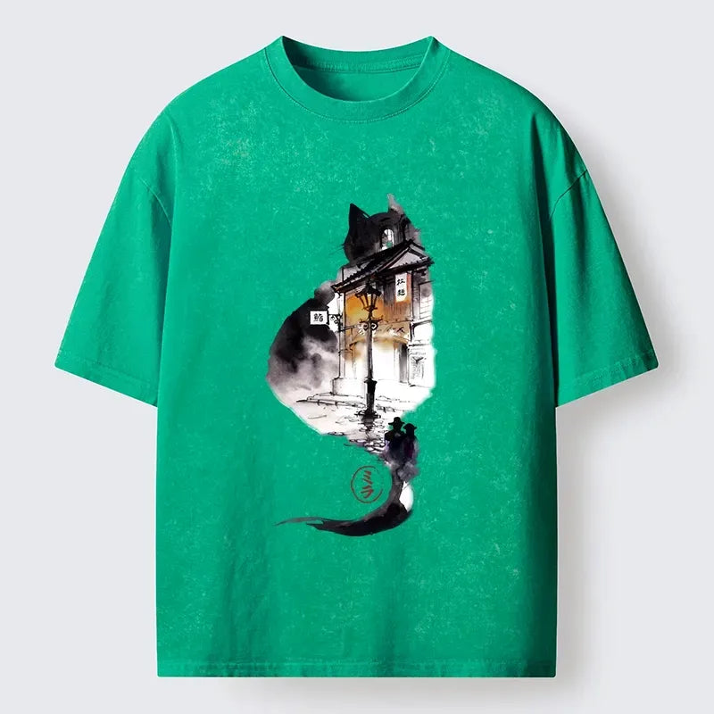 Black Cat Night Street T-Shirt Gift Idea