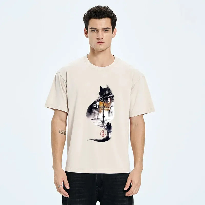 Black Cat Night Street T-Shirt Gift Idea