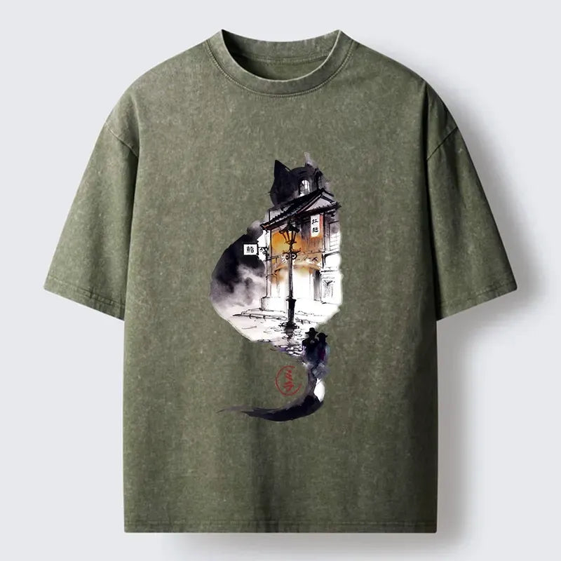 Washed Cat T-Shirt for Streetwear