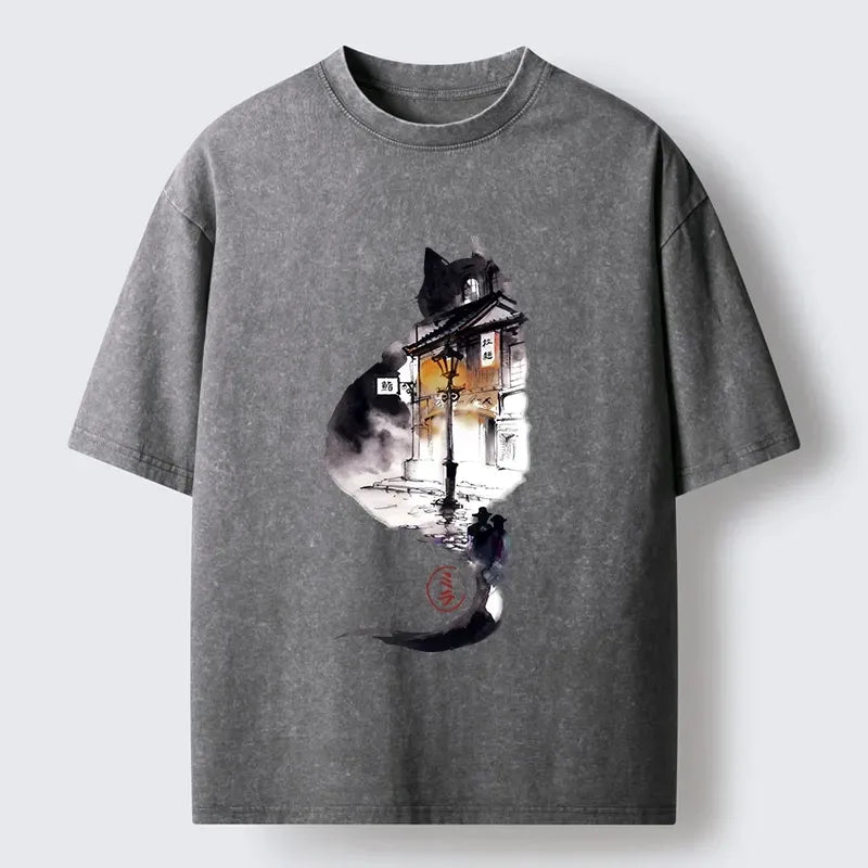 Washed Cat T-Shirt for Streetwear