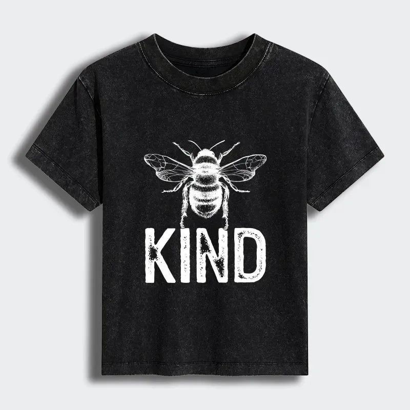 Kyoto-Lion Minimalist Bee Kind Illustration Women's Washed T-shirt