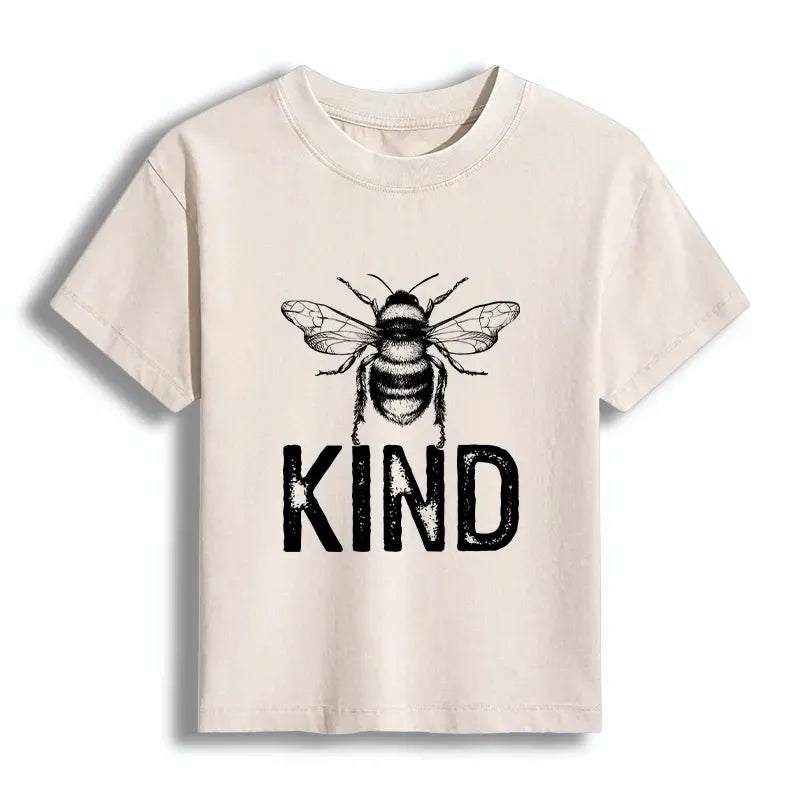 Kyoto-Lion Minimalist Bee Kind Illustration Women's Washed T-shirt