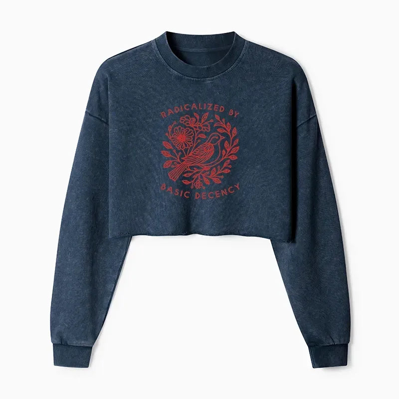 Japanese washed crop sweatshirt for women