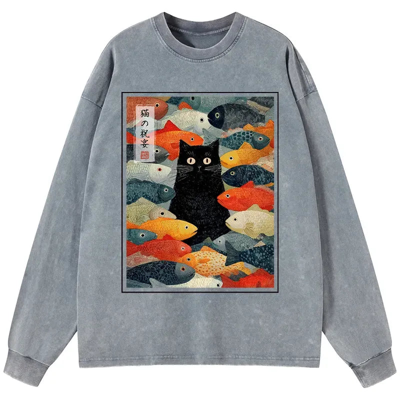 Trendy Japanese Cat Long Sleeve Tee
