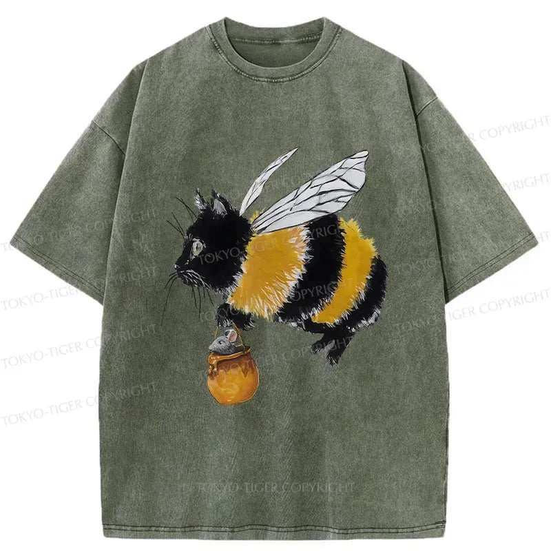 Kyoto-Lion Catbee Funny Washed T-Shirt