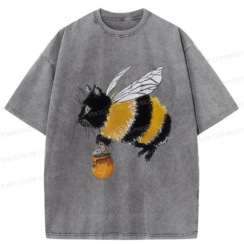 Kyoto-Lion Catbee Funny Washed T-Shirt