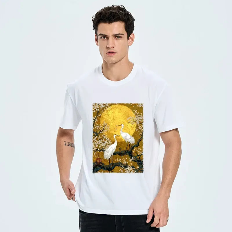 Japanese Crane Art Classic T-Shirt for Daily Wear