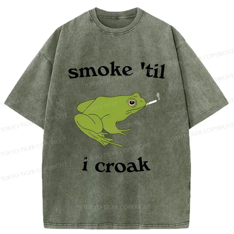 Kyoto-Lion Smoking Frog Funny Washed T-Shirt